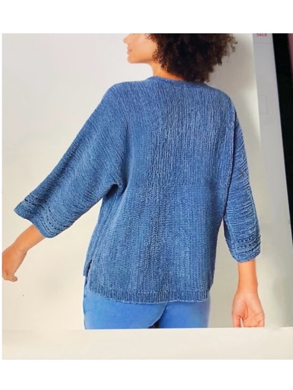 Pure Jill Indigo Knit Sweater Kimono Bracelet Sleeves Lagenlook Artsy Boho Sz M - Picture 5 of 9